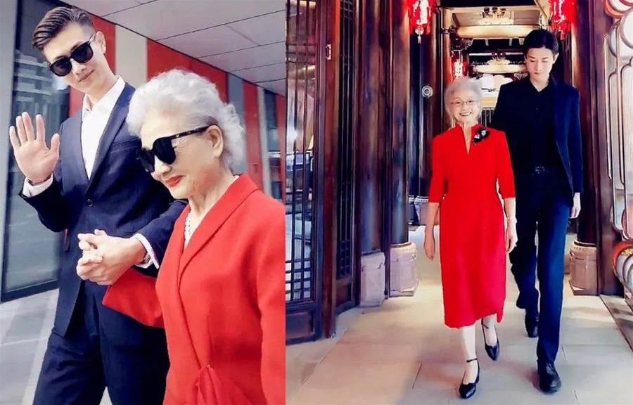 90歲「神仙奶奶」爆紅！身穿紅裙美的驚豔，1米9孫子霸氣護航，網友：缺孫媳婦嗎